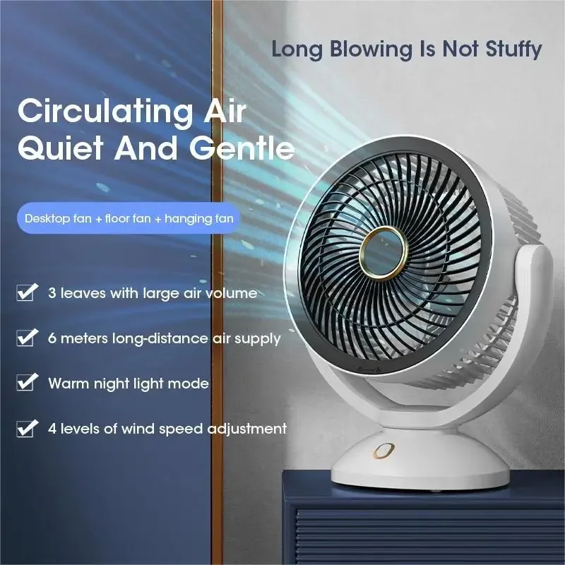 USB Air Circulation Electric Fan 360 Degree Rotation Non Rechargeable Table Desktop Portable Wall Mounted  with Light for Home