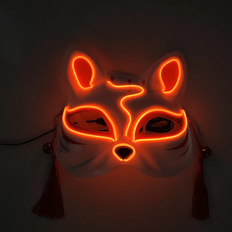 Maschera per spettacoli di danza incandescente in stile giapponese di Halloween Maschera per gatti a mezza faccia luminosa a LED Forniture per