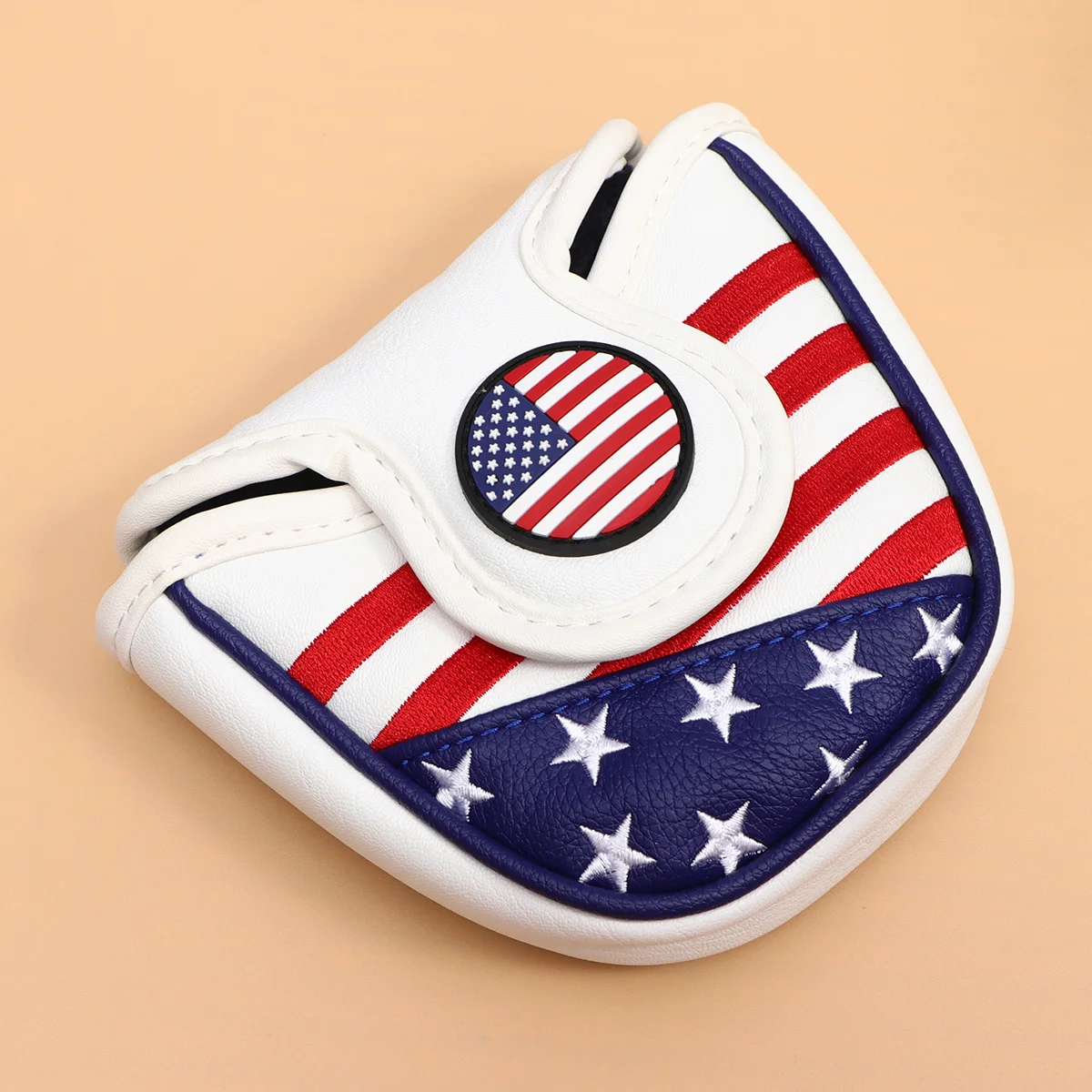

Mallet Putter Cover Pu Usa Flag Style Thick Half-Round Club Head Cover Square Protective Durable Embroidery Golf Clubs