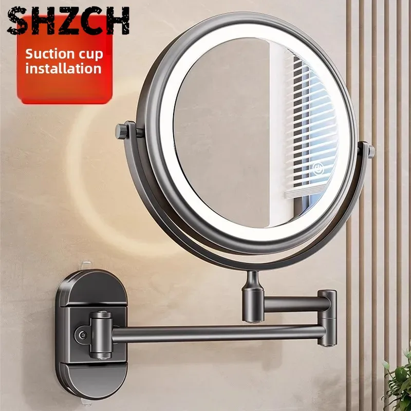 Rechargeable Lighted Wall Makeup Mirror, Double-Sided 1X/10X Magnifying, Brushed Nickel, Extendable Foldable Arm for Bathroom