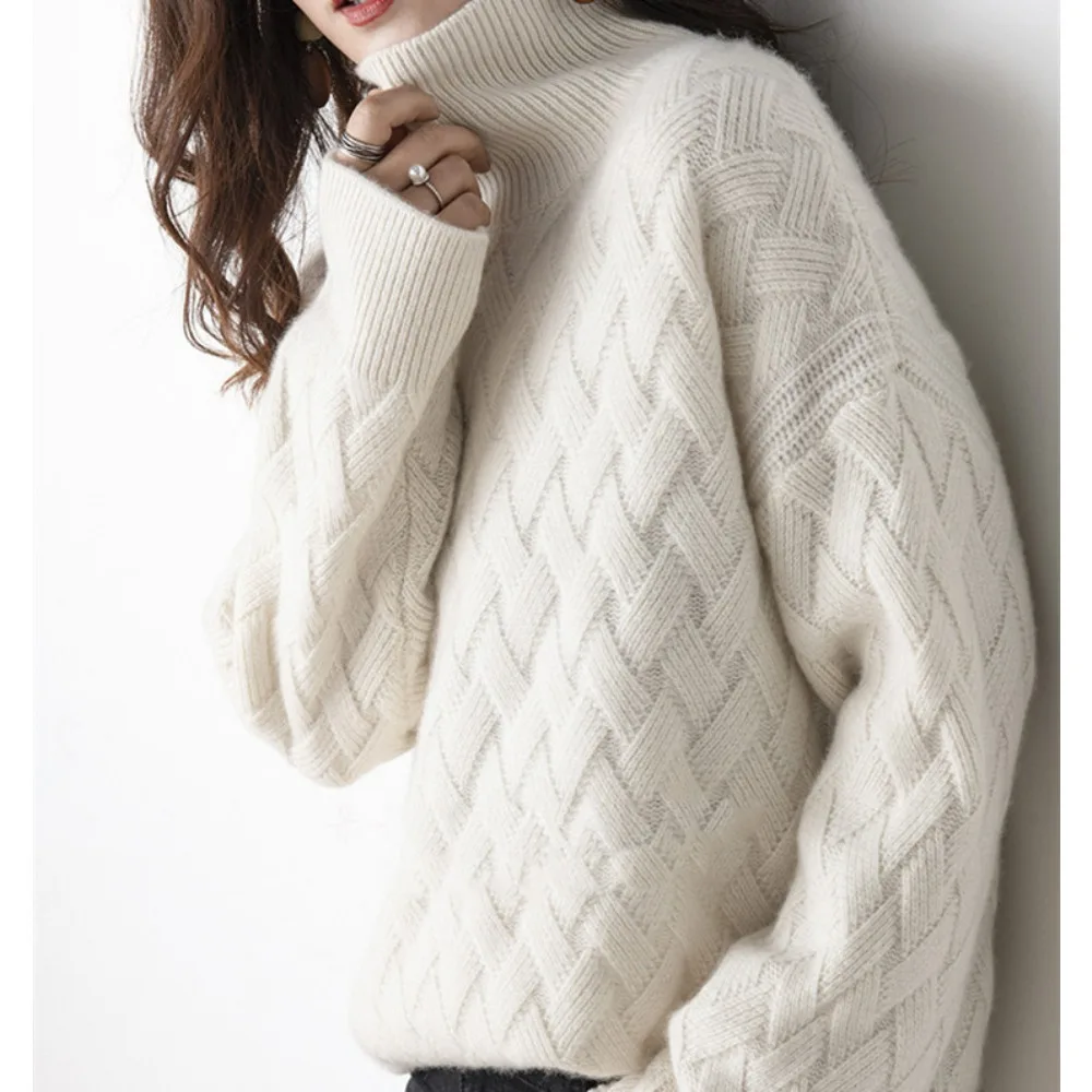 

Autumn And Winter Turtleneck Cashmere Sweater Woman New Style Languid Breeze Loose Thick Pullover Underlay Wool Sweater 2023new