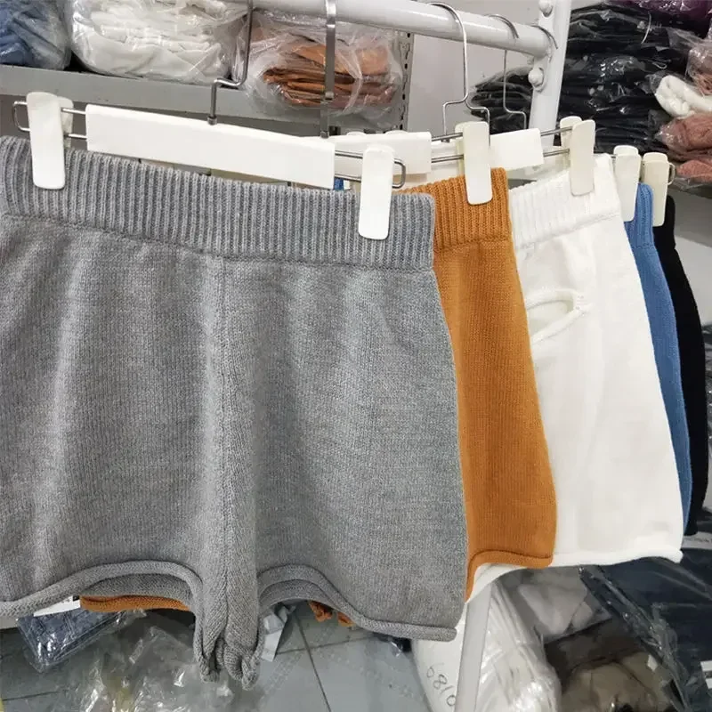 

Женские свободные шорты Ropa Mujer, женские осенние эластичные вязаные повседневные шорты с высокой талией и завивкой