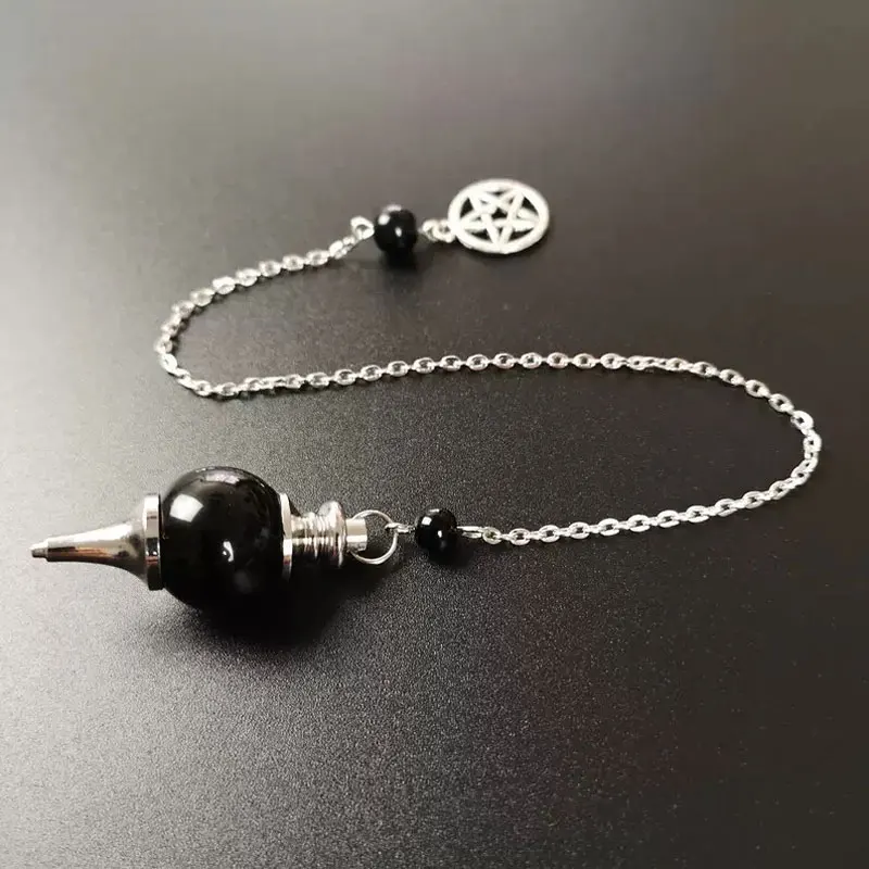 18 مللي متر الجولة الأسود سبج البندول للعرافة الساحرة جوهرة الحجر الطبيعي كريستال قلادة الروحي الريكي الكوارتز Pendulos X013