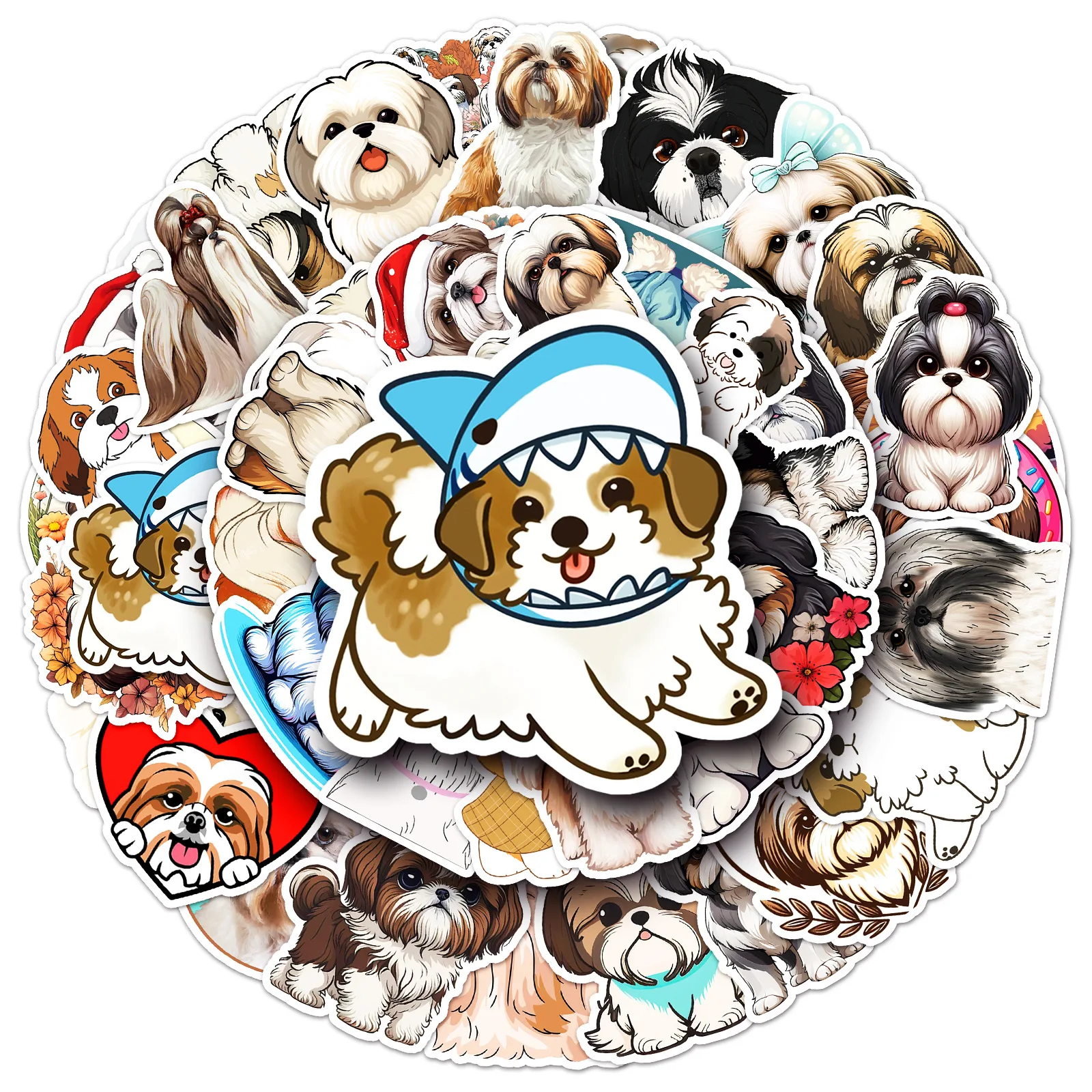 50pcs Cute Shih Tzu Dog Waterproof Removable Stickers for Laptop Phone