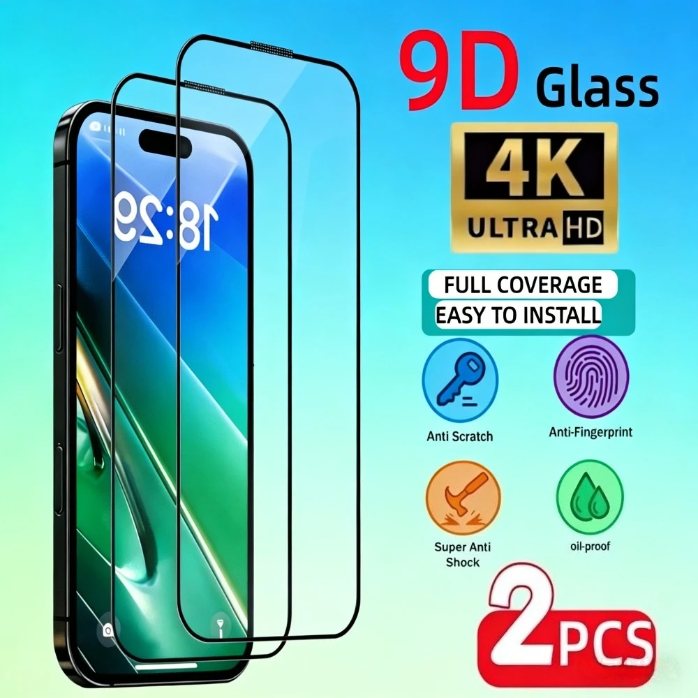 

2 шт. высокопрозрачных защитных стекол для iPhone 17, 16, 15, 14 Pro Max, Air 17e, 16, 15 Plus, 13, 12, 11 Pro, Mini, устойчивых к царапинам, из закаленного стекла