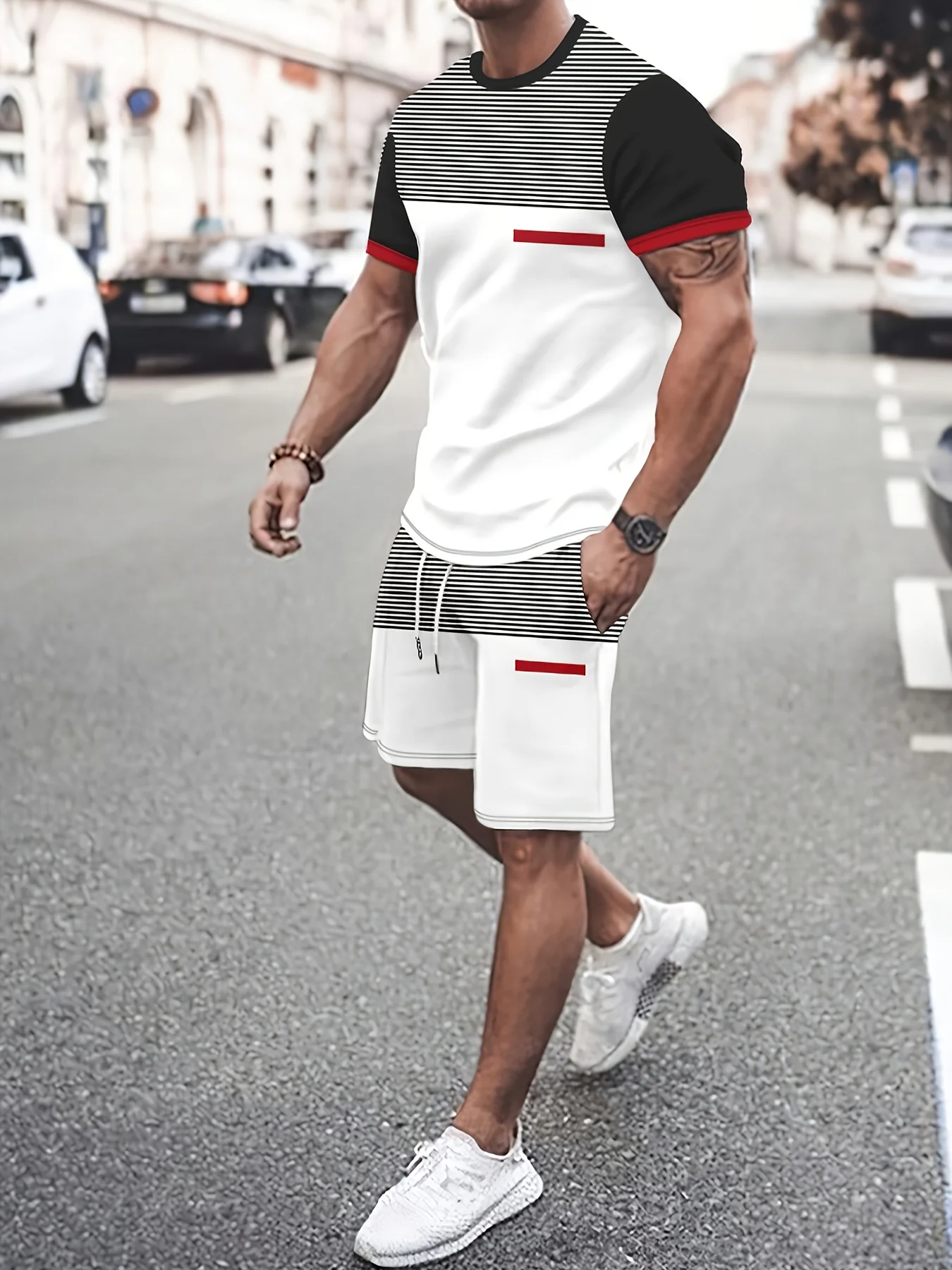 

Summer Hot Selling 3D Printed Polyester Short Sleeved T-shirt Shorts Set Fashionable Casual Breathable Set Men's Clothing