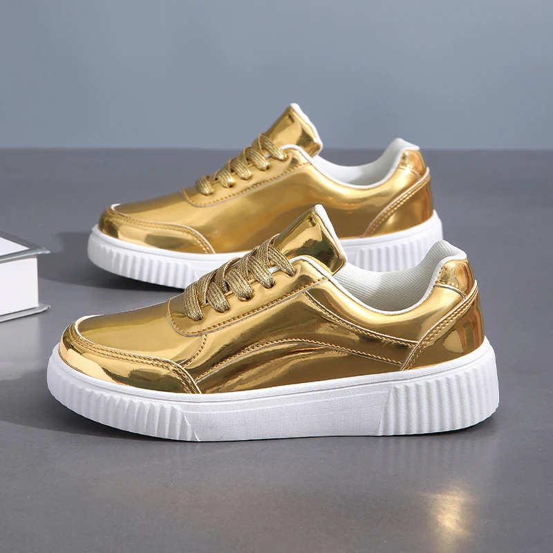 Women Over Size 36-44 Sport Shoes Gold Female Athletic Training Sneakers Flat Comfortable Girls Outside City Walking Shoes