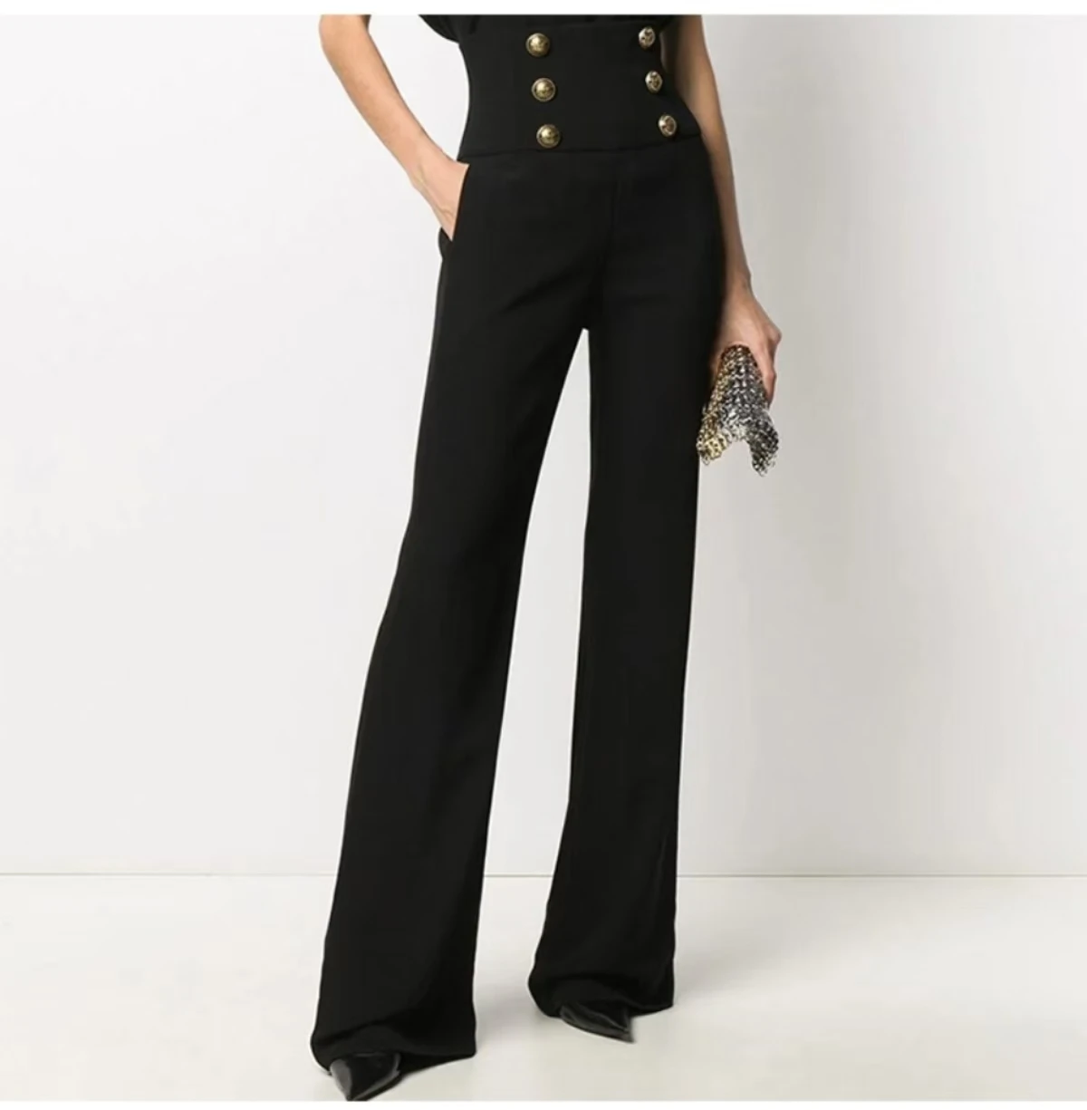 Elegant Pants 2024 For Women Solid Buttons England Style Polyester Fashion Holiday Party Club Summer