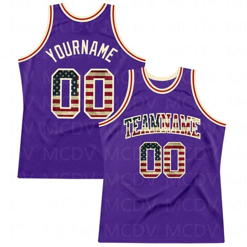 Custom Purple White-Red Authentic Throwback Basketball Jersey 3D Print Team Name Number Vest Game Practice Clothes Adult/Youth