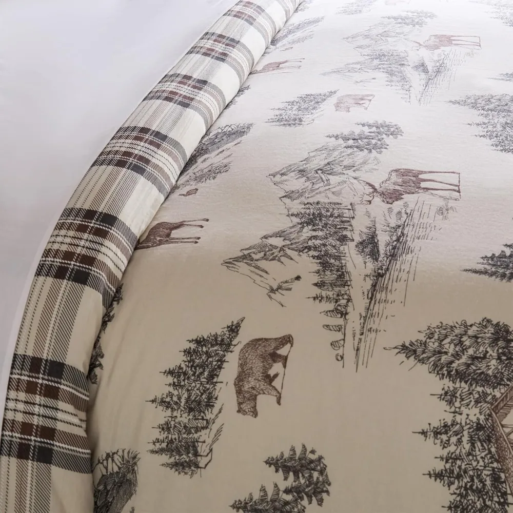 Brown Toile Pattern Twin Size Comforter Set with Pillowcase - Lodge Style Bedding Ensemble