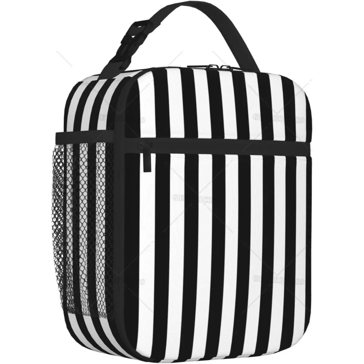 Black & White Stripe Printed Insulated Lunch Bag for Women Men Portable and Reusable Lunch Tote Large Capacity, Multi-Scene Use