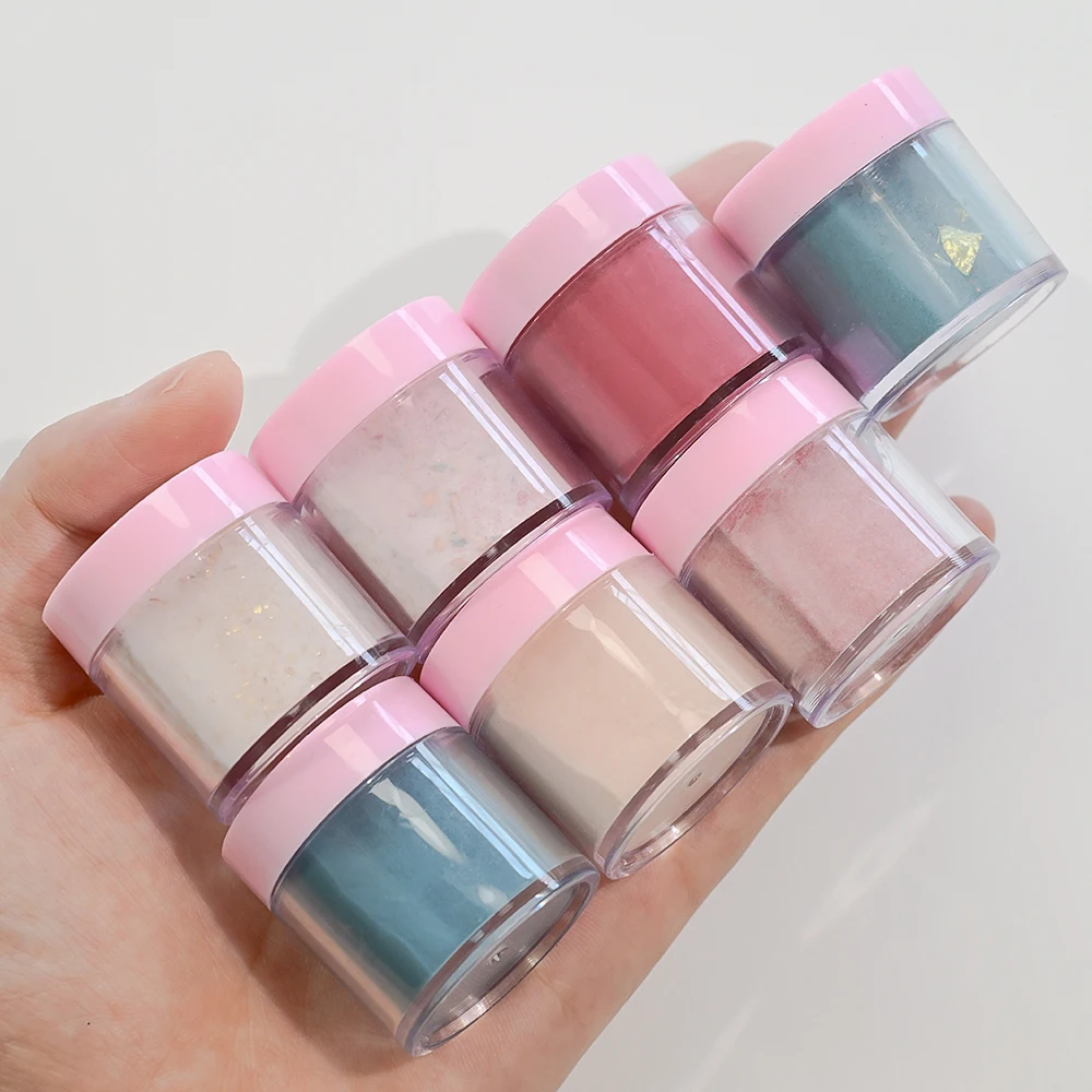 Pó acrílico para unhas, 7 cores/conjunto, com lantejoulas brilhantes, pó de cristal para esculpir, extensão de imersão, acessório de manicure profissional