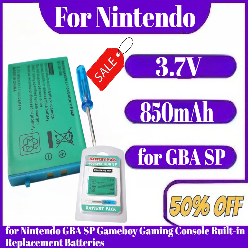 

Rechargeable Battery 3.7V 850mAh for Nintendo GBA SP Gameboy Gaming Console Built-in Replacement Batteries