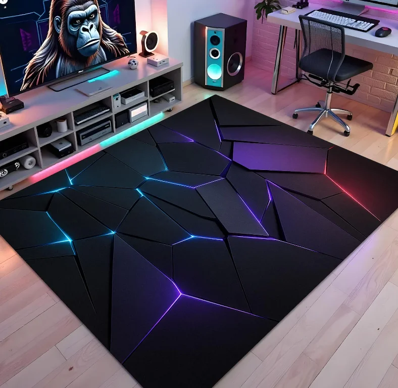 Neon Gamer Rug Geometric Tech Room Carpet Play Room Rug,Neon Decor Neon Look Rug E-Sport Rug,Area Rug,Gaming Gifts Decoration