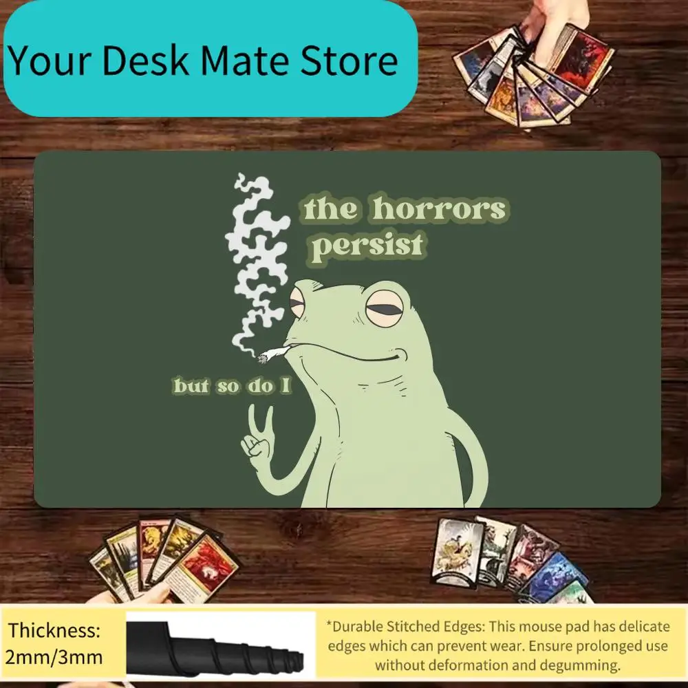 

2026 Year of the Horse MTG Playmat with "the horrors persist but so do I" Text Print, Non-Slip Rubber Base, Washable Cloth Surfa