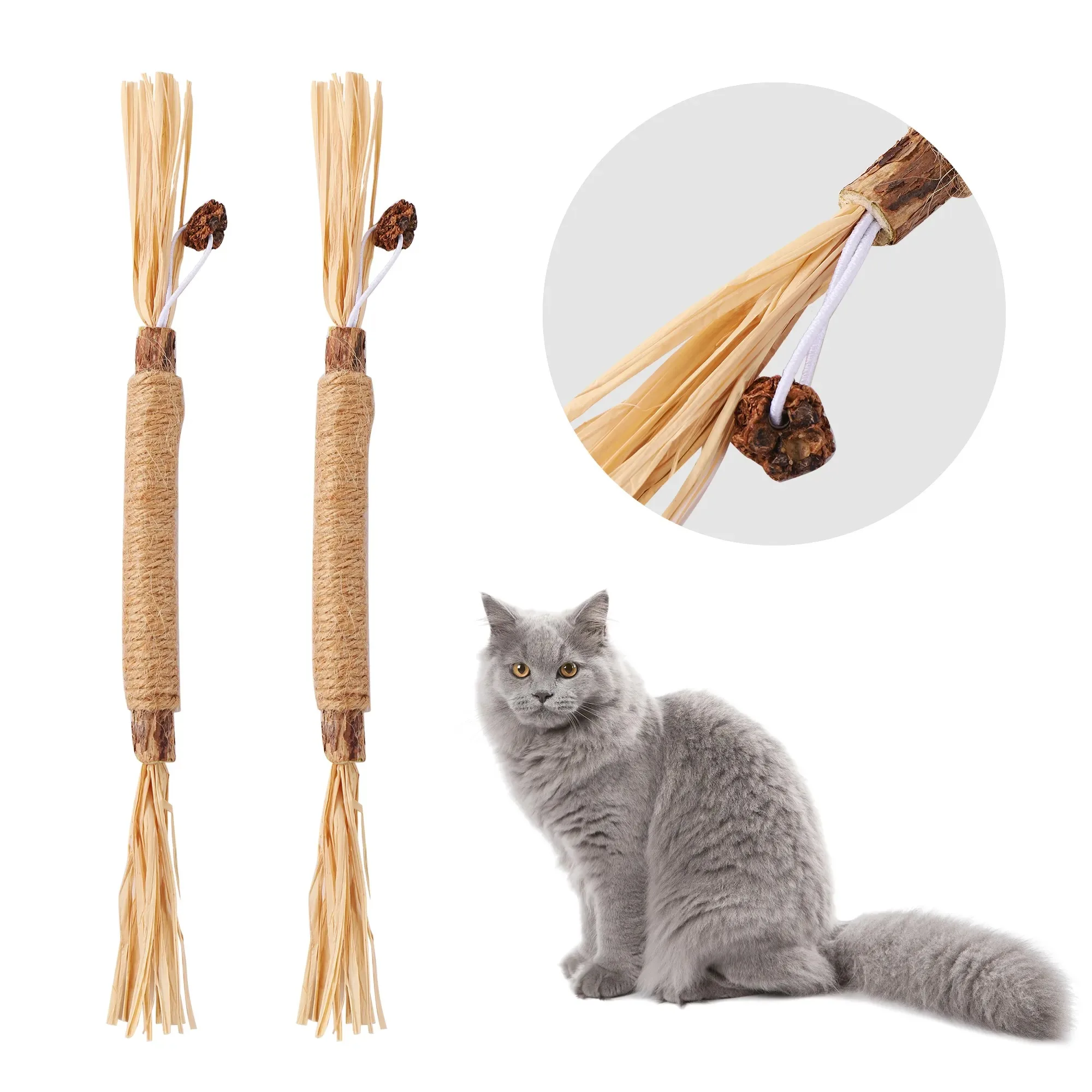 1/5Pcs Natural Catnip Cat Chewing Toy Wooden Tiger Stick Raffia Pet Teething Stick Cat Teeth Cleaning Anti-bite Toy Pet Supplies