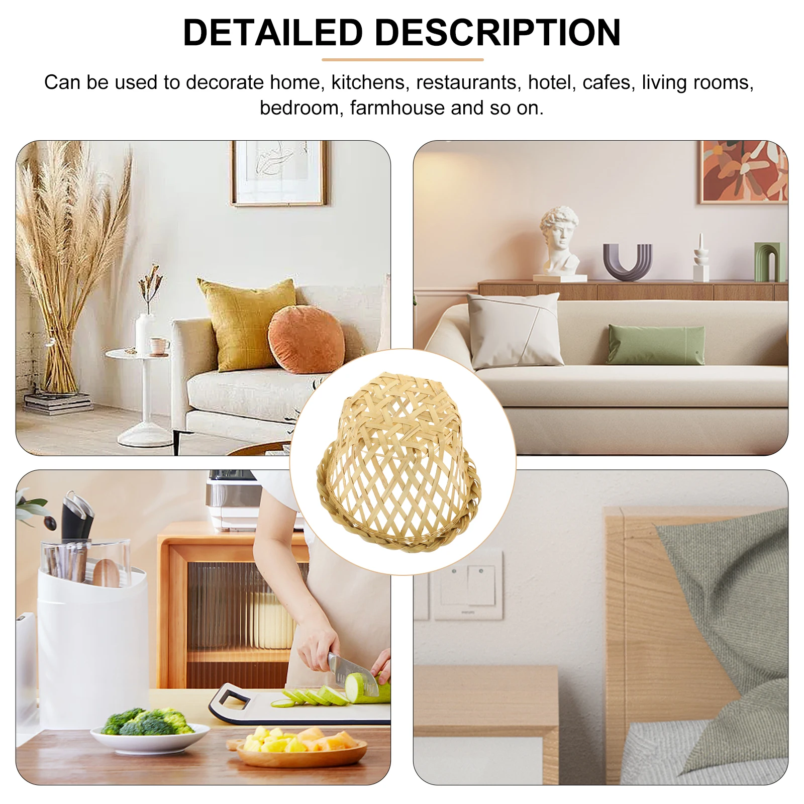 

Бамбуковый абажур тканый тканый абажур бежевый большой домашний отель кафе сменная крышка Ch потолочное освещение