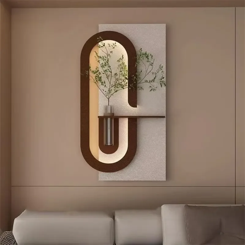 3D Wall Art Decor with Led Lights Handmade Sandstone Wall Art with Vase Artificial Greenery Plug-in models for Living Room