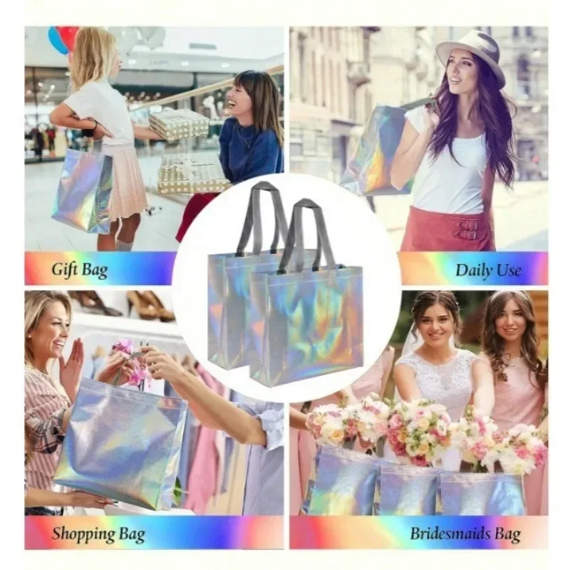 1/10PCS Rainbow Laser Handbag Non-woven Shopping Bags Birthday Party Valentines Day Gift Packaging Bag Waterproof Storage Supply