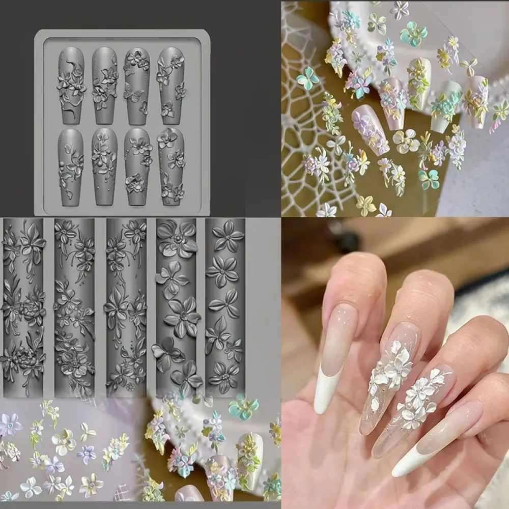 Nail Art Mold French Vine Pattern 3D Silicone Embossing Stencil Flexible Manicure DIY Tool Decorative Craft Accessory