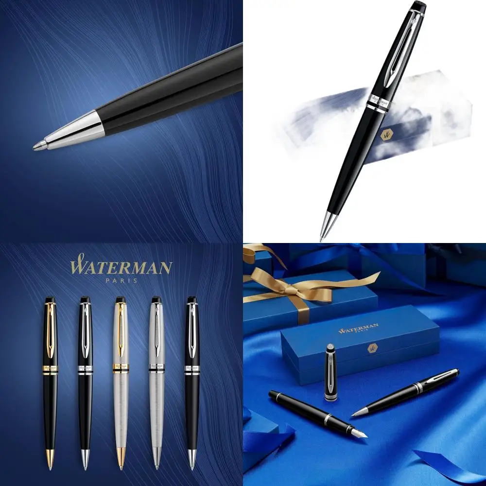 

Luxury Medium Ballpoint Pen in Gloss Black with Chrome Accents, Blue Ink, Supreme Comfort, Polished Professional Look, Gift Box