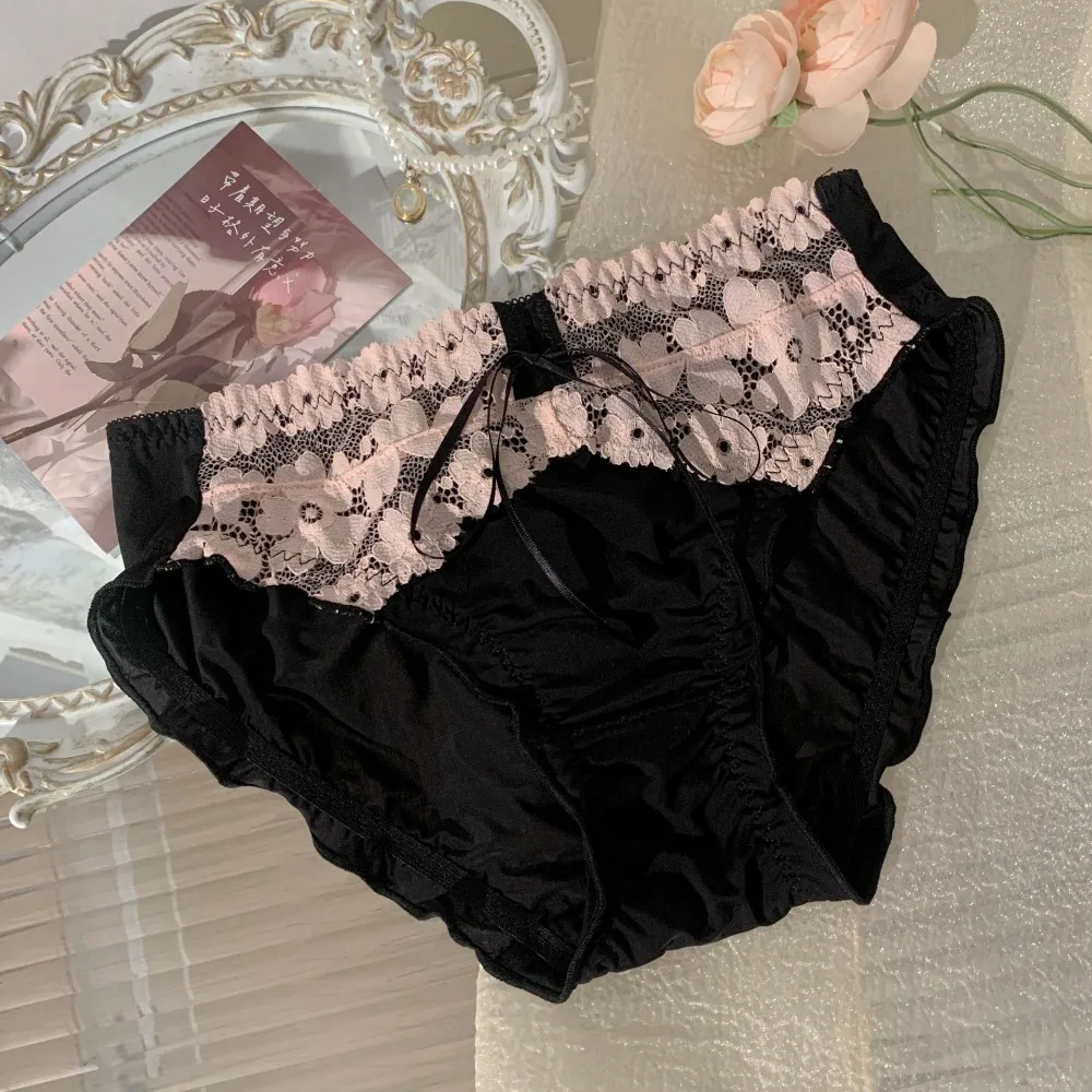 

Summer Low Waist Mesh Lace Panties Ruffle Lingerie Underwear for Women Sweet French Style Lace Bow Briefs Girl
