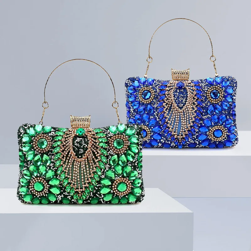 

Luxury Green Tassel Evening Clutch Bag for Women Diamond Party Purse Small Shoulder Chain Handbag Wedding Elegant Holder