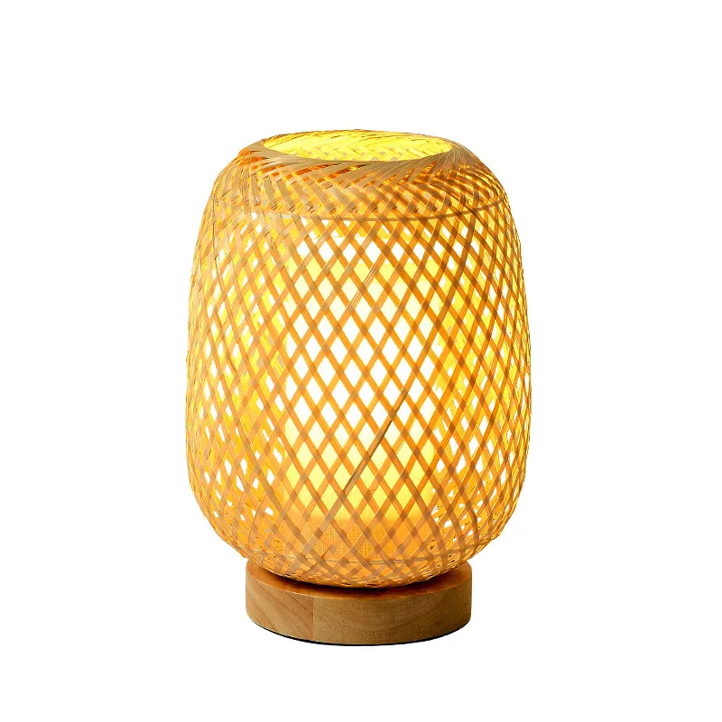 Japanese bamboo weaving lamp wabi sandy wind retro homestay desk lamp bedroom bedside lamp decoration night light atmosphere