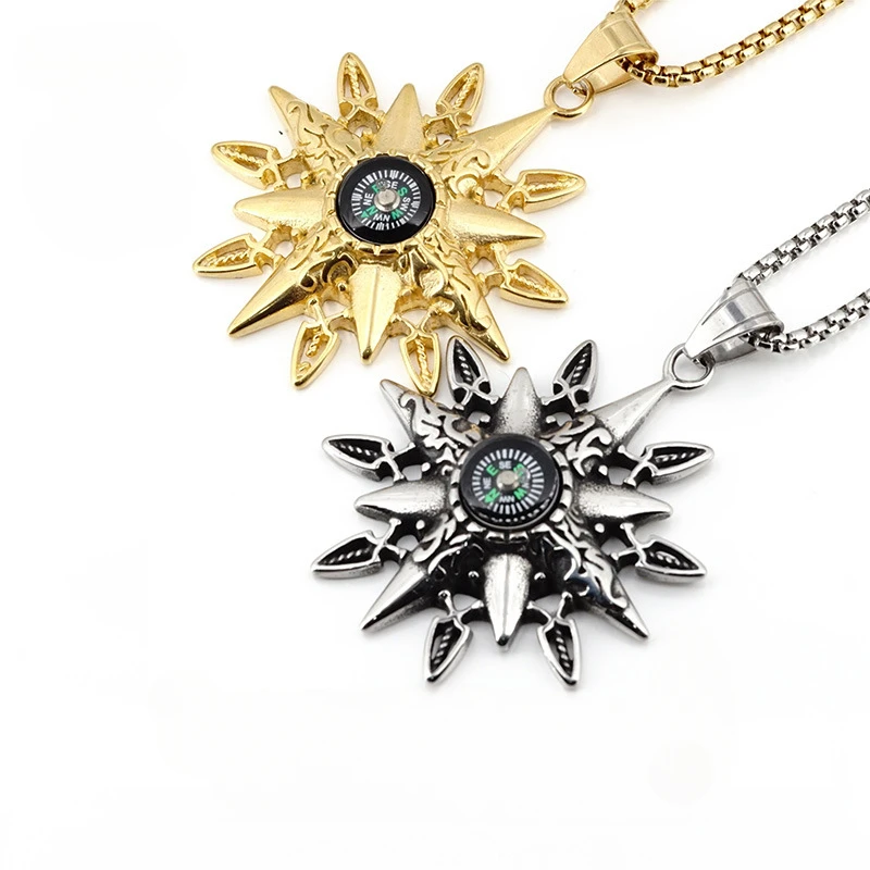 

Fashion Snowflake Compass Pendant Fashion Men's Nightclub Hip Hop Stainless Steel Necklace