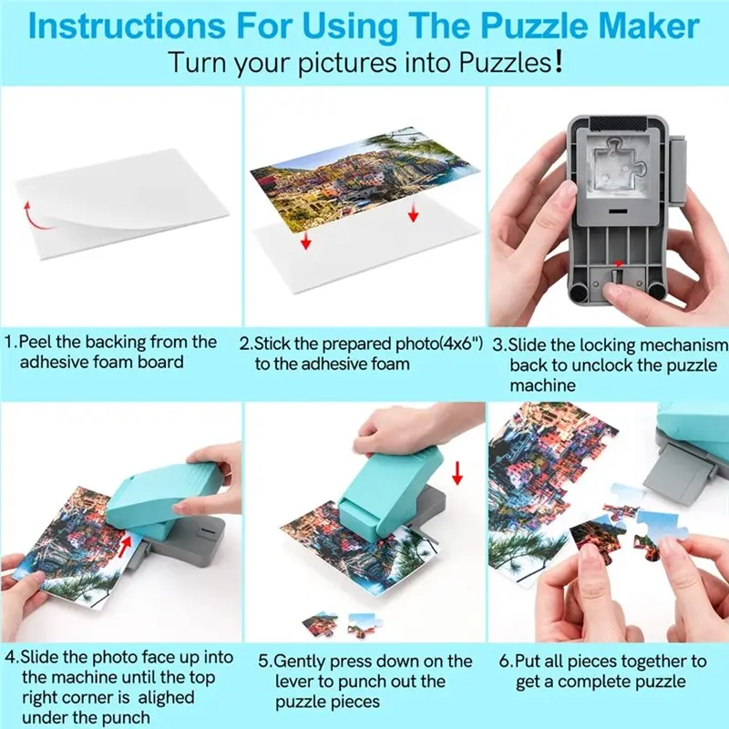 Maszyna do tworzenia puzzli ALIM-DIY z 10 kartonami piankowymi z klejem 12,7x8 cm, narzędzie do dziurkowania papieru na puzzle.