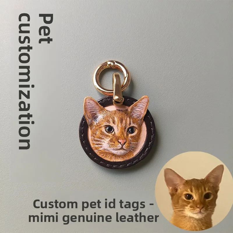 ZHAYA Luxury Leather Pet Portrait Keychain Custom Photo Engraved Cat Dog Memorial Gift Keepsake Accessory Personalized Tag