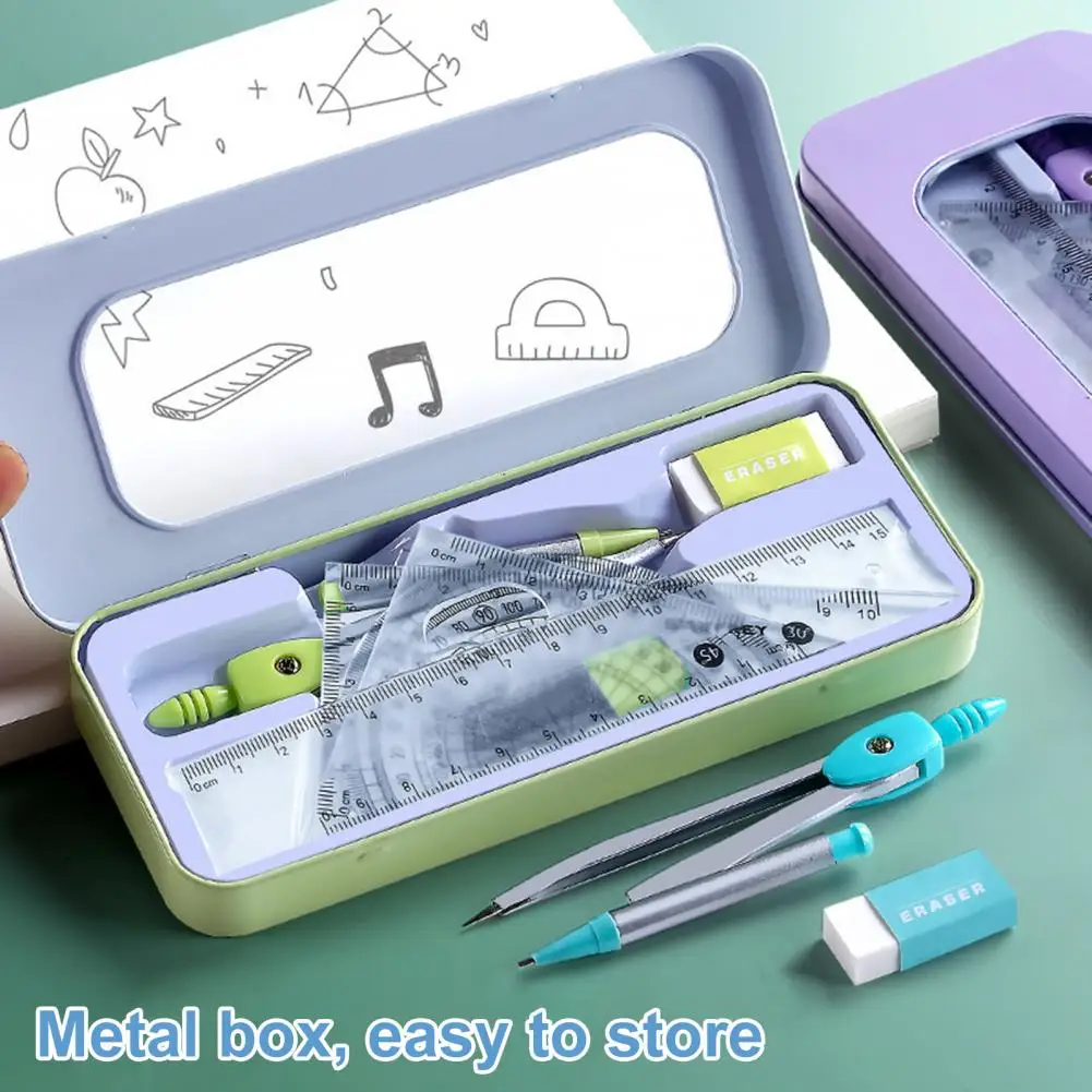 7Pcs/Set Ruler Compass Student Rulers Protractor Drawing Compass Stationery Rulers Mathematical Compass School Supplies