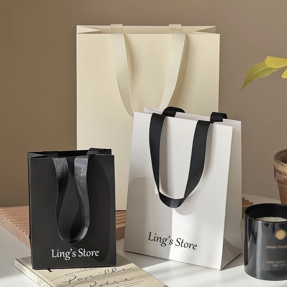 

24/50/100Pcs Jewelry Paper Handle Bag Boutique Cosmetic Pouch Wedding Gift Shopping Organizer Handbag Can Personalized Logo Name