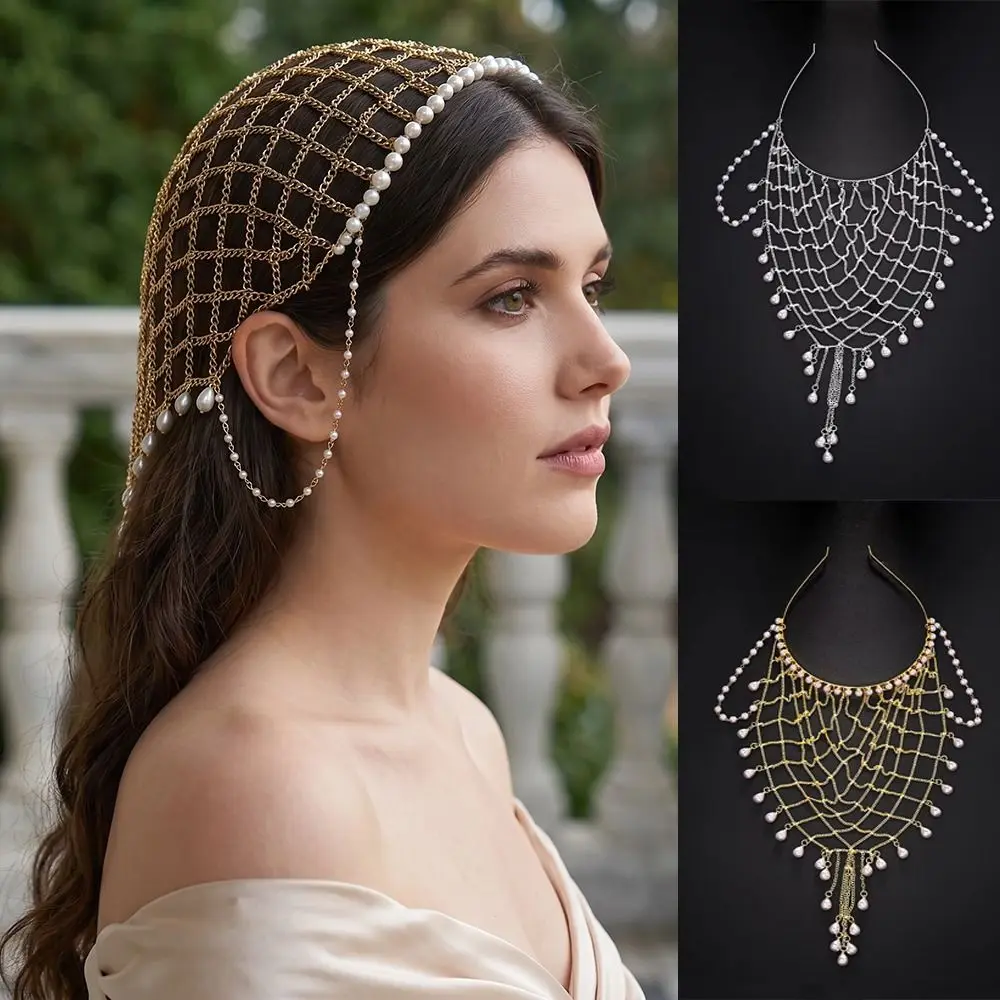 Trendy Handmade Pearl Hair Chain Layered Draped Chain Head Jewelry Comfortable To Wear Elegant Bridal Head Accessories Wedding