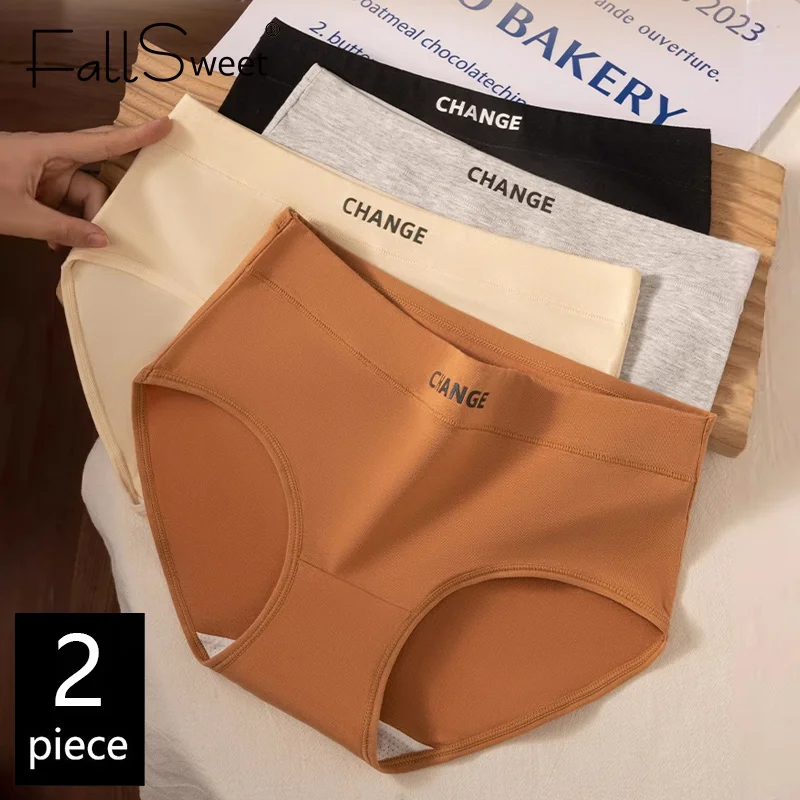 

FallSweet 2PCS Cotton Underwear Women Sexy Panties Mid Waist Girls Panty Invisible Underpantss Solid Lingerie Femme Bragas