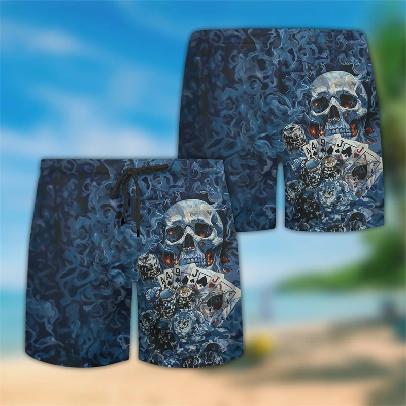 Las Vegas Skull Poker 3D Printed Bermudas Casual Hawaiian Short Pants For Men Clothes Casino Club Beach Shorts Gambling Trunks