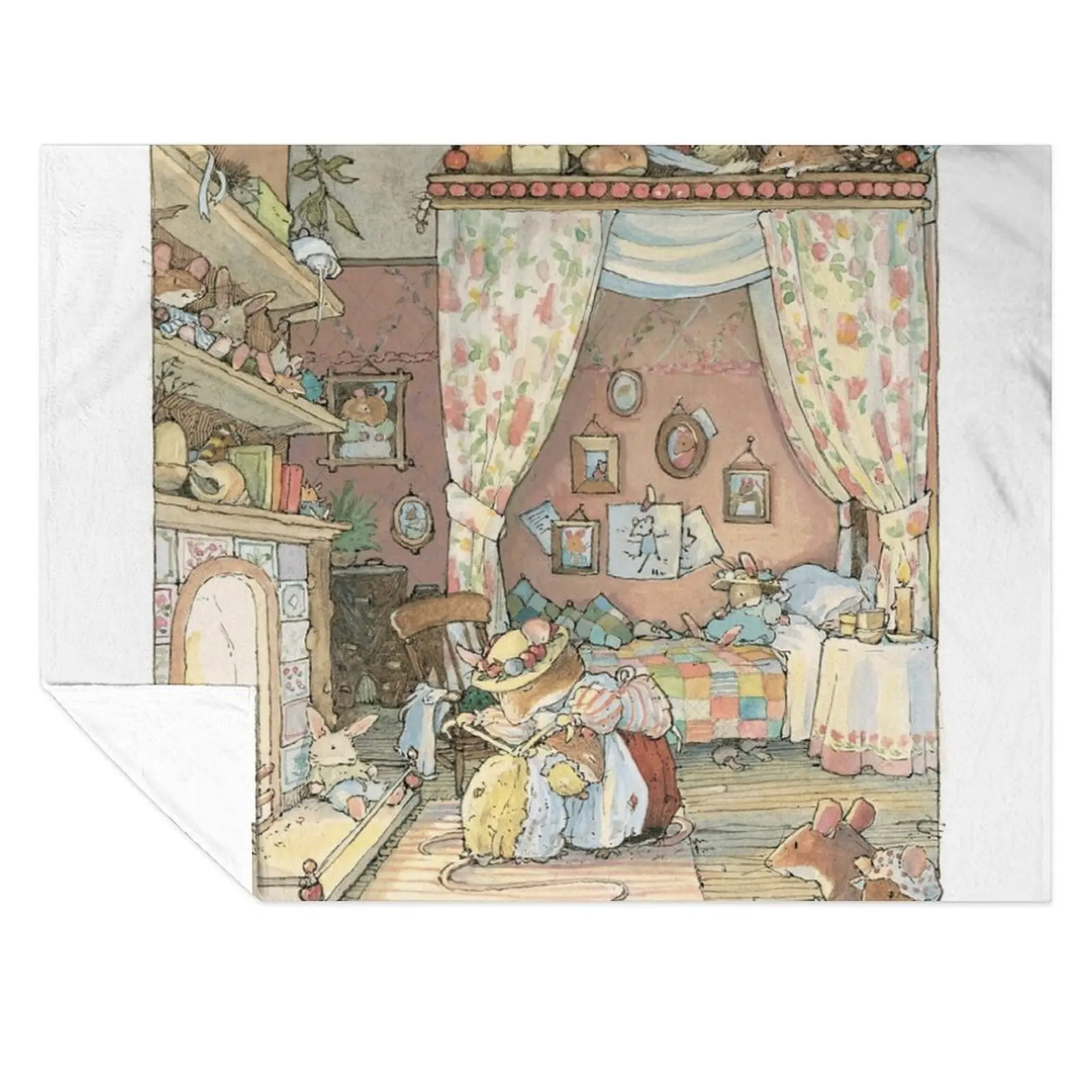 

Lady Woodmouse gets Primrose ready for bed Throw Blanket Bed covers for winter warm winter Plaid Blankets