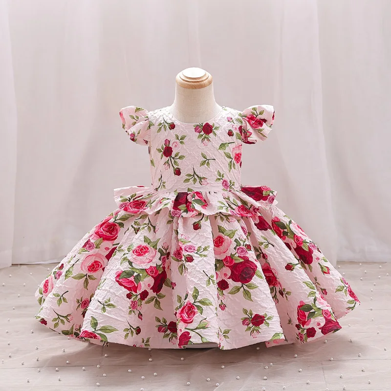 

Princess Dress Girls Flower Prints Wedding Flower Girl Infant Gown Birthday Party Clothes Evening Prom Performance Elegant Puffy