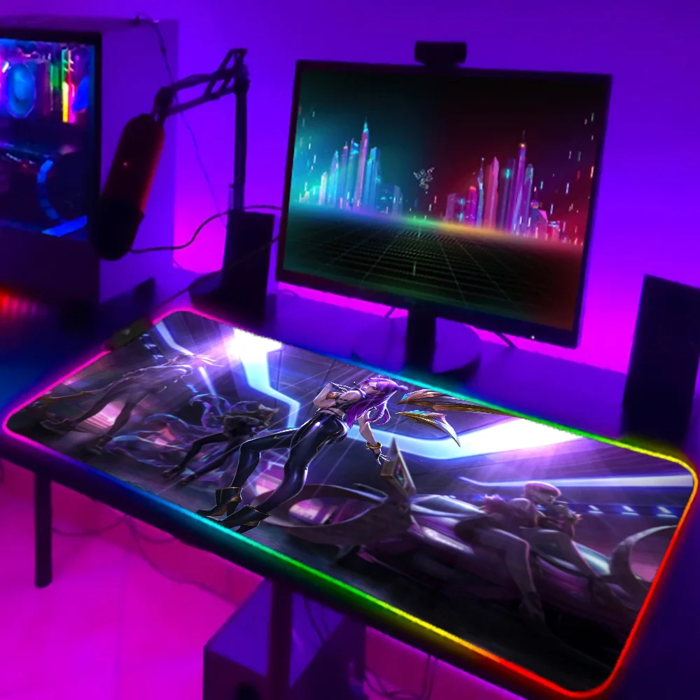 1PC KDA KaiSa League Of Legends Mat XXL RGB Gaming Mouse Pads HD Black Gamer Accessories Large LED