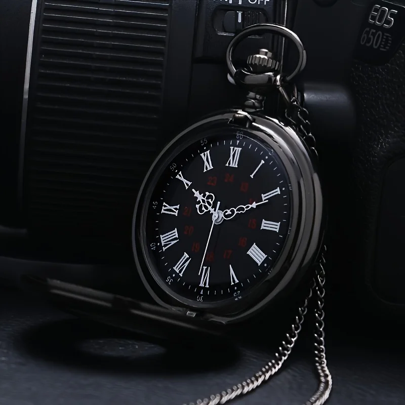 Черные римские весы, кварцевые карманные часы, винтажные карманные часы в стиле стимпанк с ожерельем и цепочкой, подарочные часы для женщин и мужчин
