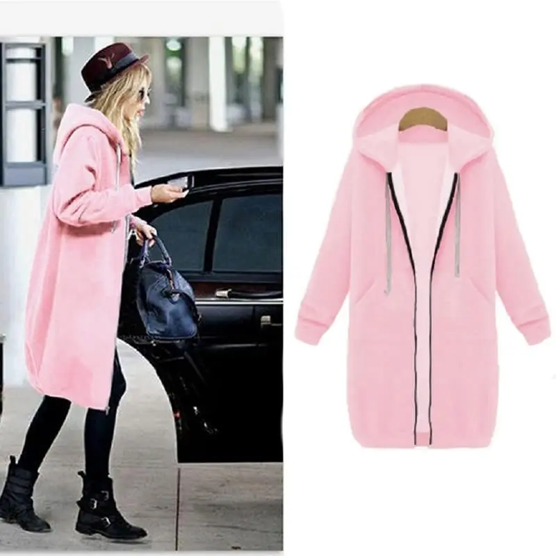 Autumn Long Hoodies Women Zipper Hooded Long Sleeve Plus Size 5xl Sweatshirts Winter Long Coat Black Pink Harajuku Hoodie