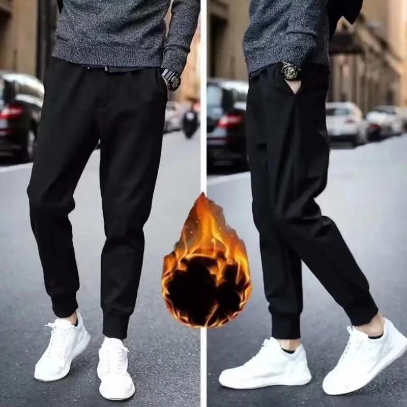 2026 Classic Black New Winter Plus Velvet Sports Pants For Men 1Pc Thick Warm Long Black Trousers Outdoor Casual Accessory