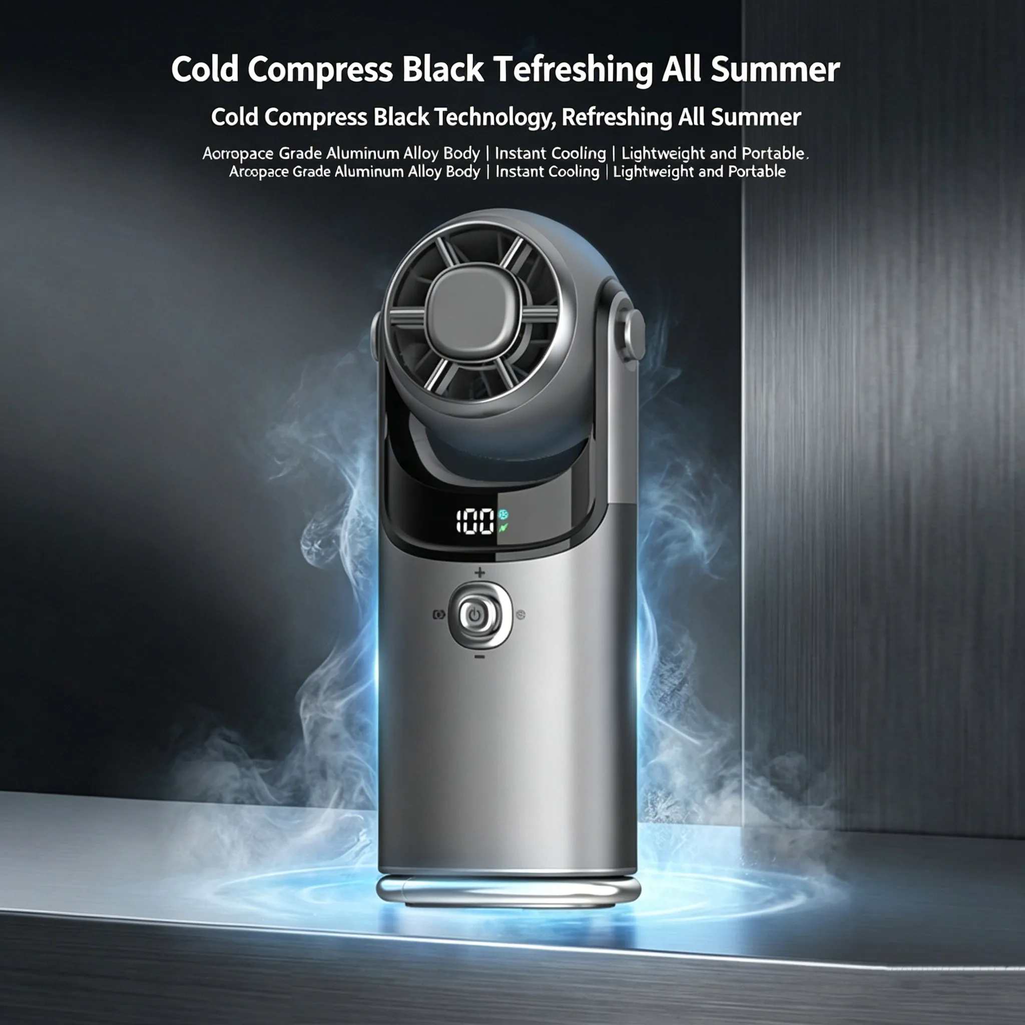 

New Semiconductor Cooling Handheld Fan 100 Speeds Ice Feeling Turbo Fan 3600mAh Rechargeable Neck Fan With LED Display