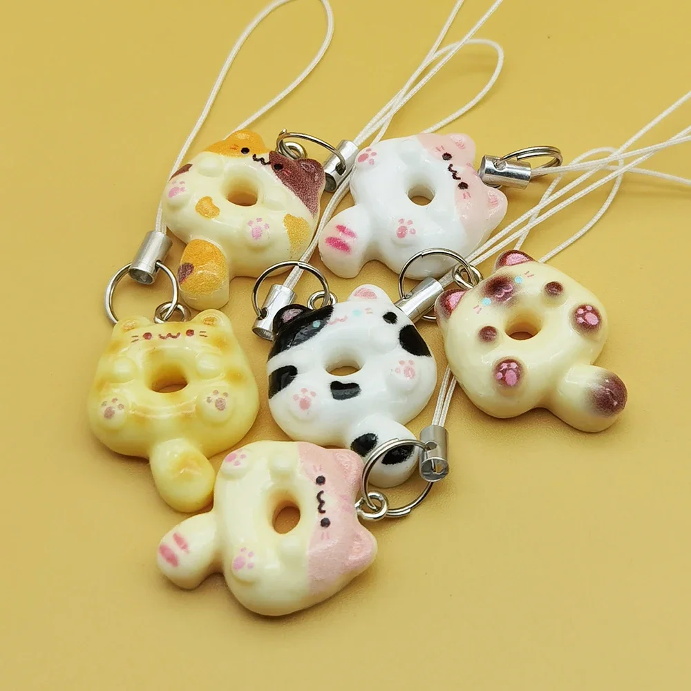 Adorable Kitten Donut Cat Phone Charm Strap Keycord Cute Lanyard Cellphone Case Pendant for Airpods Case Keychain Cord