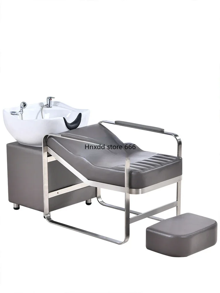 Stainless Steel Flushing Bed Economy Ceramic Basin Salon Bed for Hair Salon Hair-Washing Chair