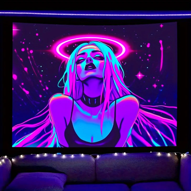 VIKAMA Cyberpunk Neon Tapestry Art Wall Cloth Suitable for Gaming Room Background Wall Room Decoration