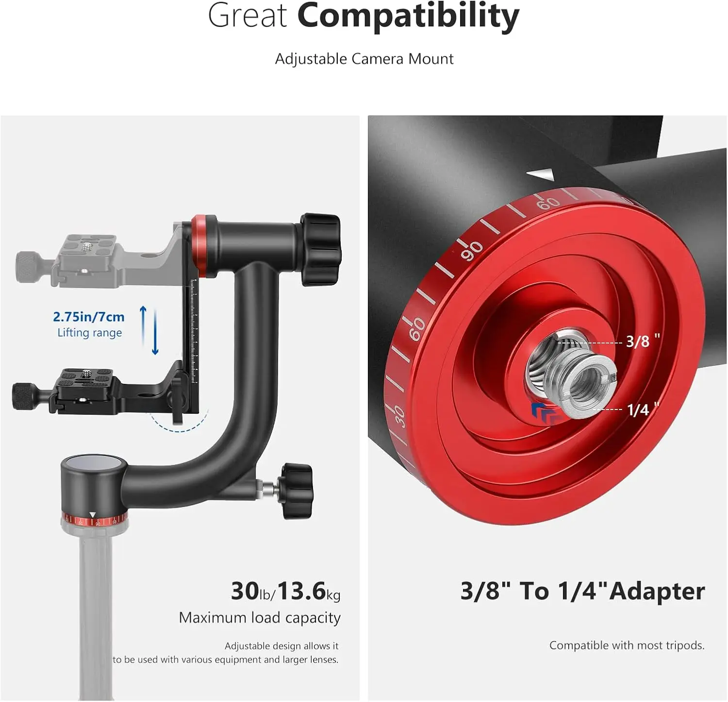 رأس ترايبود Gimbal احترافي ، للخدمة الشاقة ، سبيكة ألمنيوم ، نوع أركا ، لوحة تحرير سريعة ، يدعم GM101 سلاسة