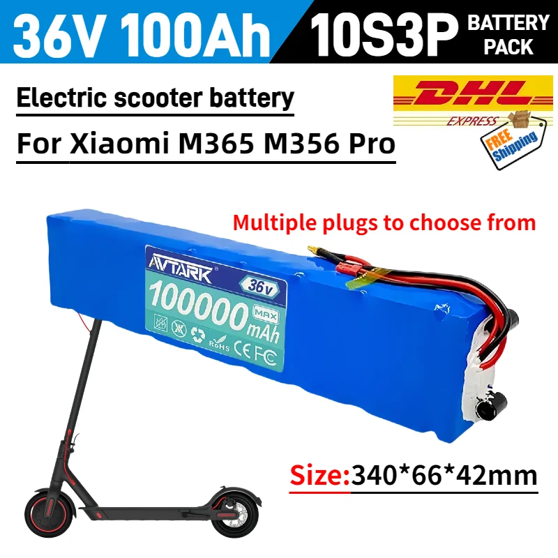 

DHL ship 36V 100000mAh Battery 36V 10S3P lithium battery pack 250W 500W 42V electric scooter M365 Power Battery with BMS