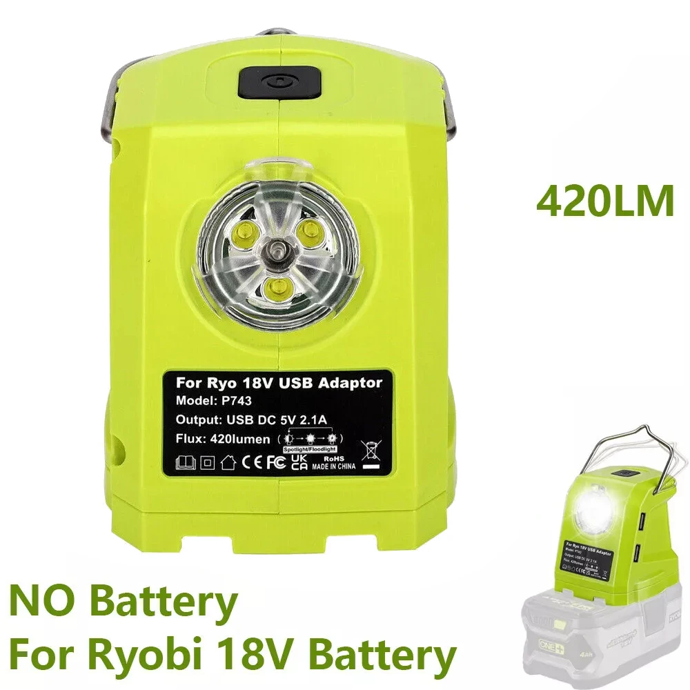 Dual Usb Conversor Adaptador para Ryobi Led Luz de Trabalho Holofotes 14.4v18v Li-ion Bateria Brilho