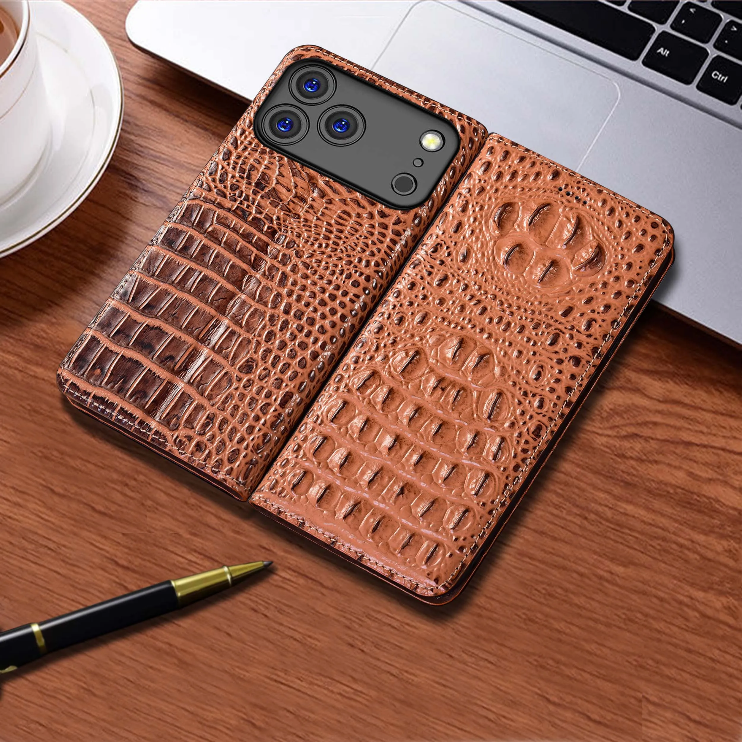 

Crocodile Claw Pattern for Apple iphone 11 12 13 14 15 16 16e 17 Pro Max Plus Air Mini Genuine Leather Flip Cover Case Cowhide